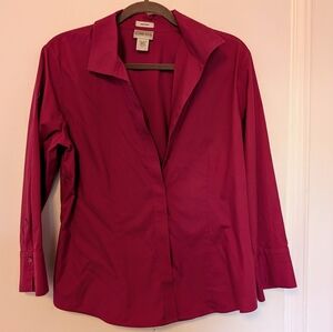 Chico's Button Down Shirt Pink/Magenta Cotton Long Sleeve Top Size 2